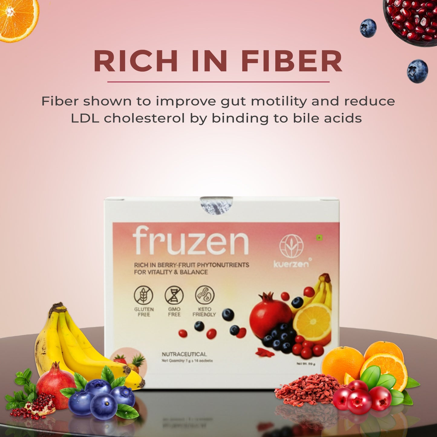 Infographic showing Fruzen gut health and digestive support benefits