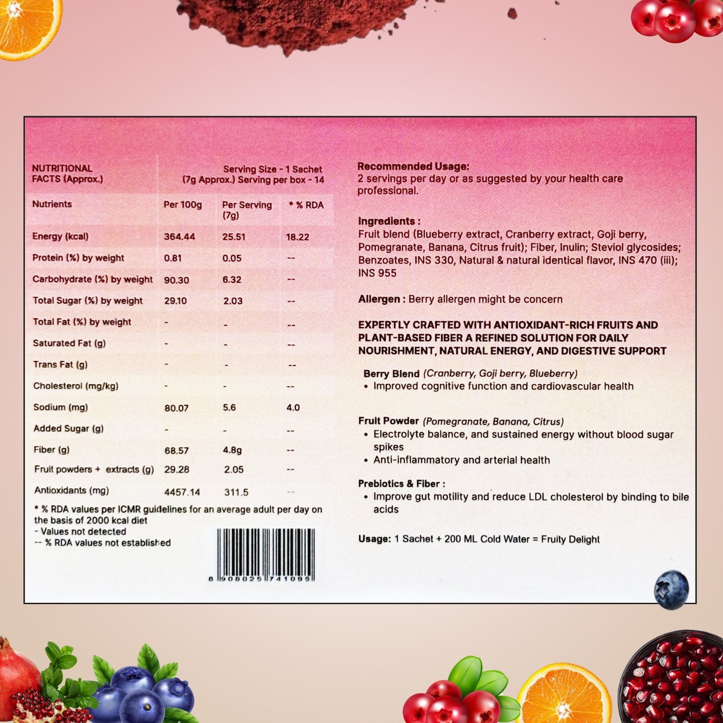 Fruzen supplement nutrition label and ingredient list
