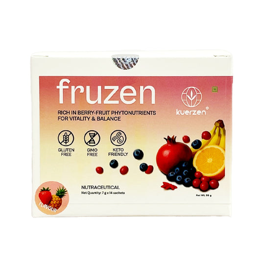 Fruzen Super Fruit & Fiber Mix Powder front packaging – antioxidant and fiber-rich supplement