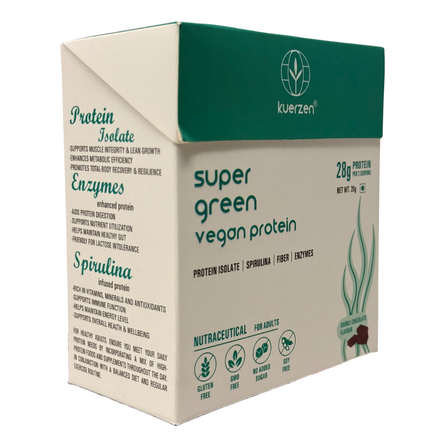 Vegan protein powder product highlighting plant-based protein source and packaging design