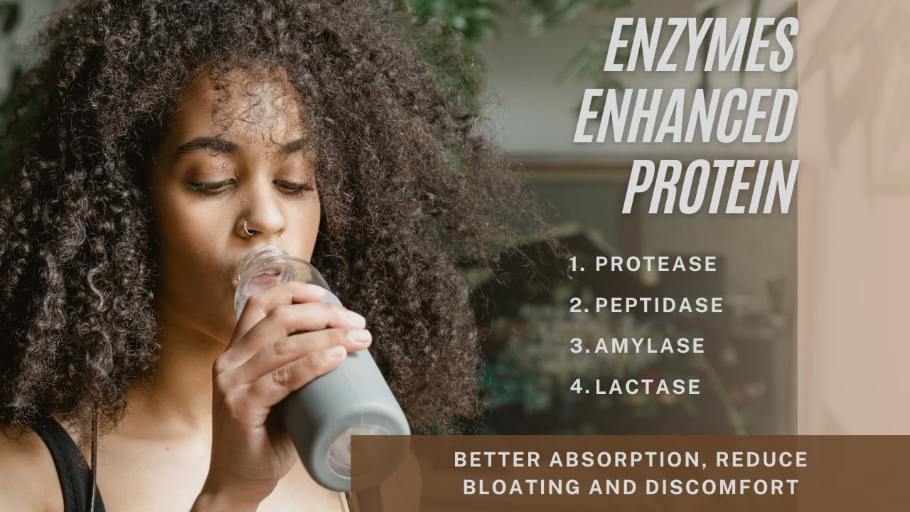 Person drinking a protein shake with enzymes benefits.