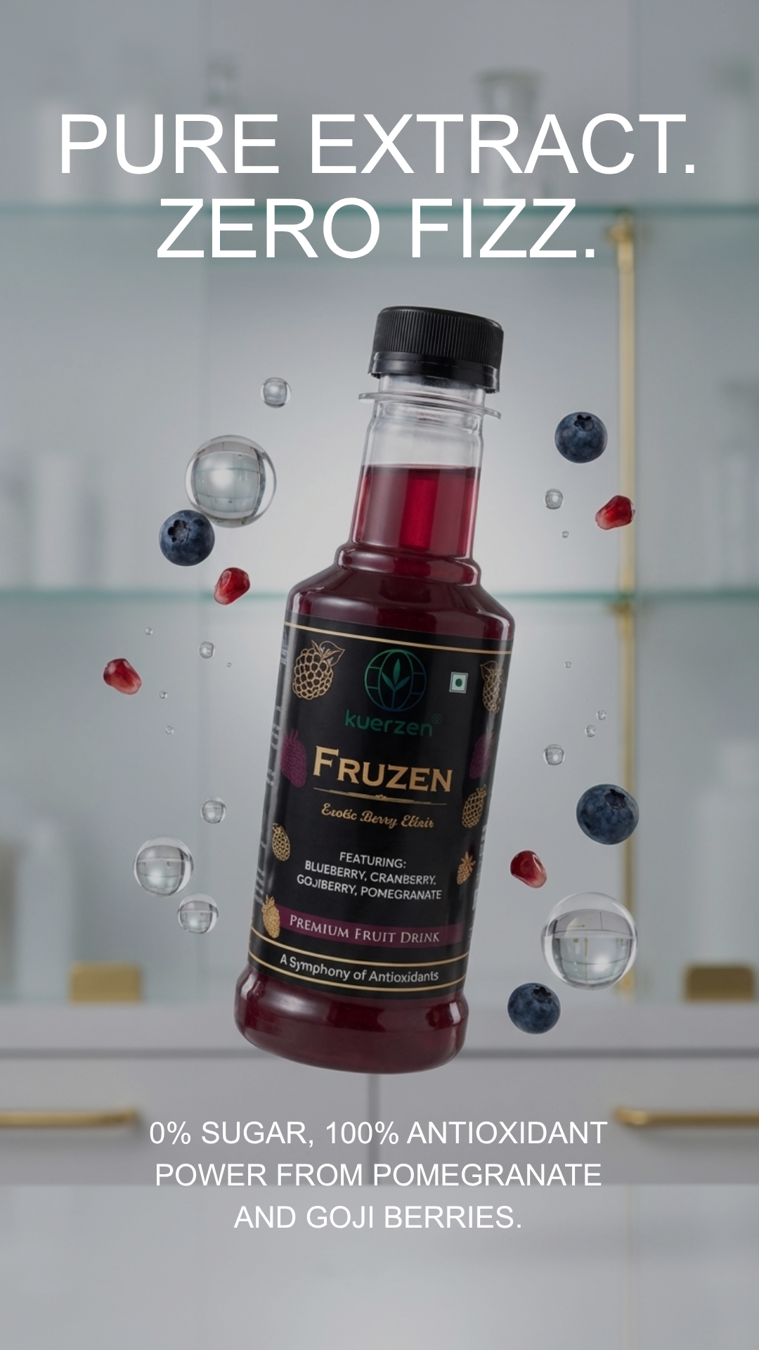 Kuerzen Fruzen Exotic Berry Elixir | Premium Antioxidant Fruit Drink (250ml) | Natural Blueberry, Cranberry & Pomegranate | Healthy No-Soda Alternative