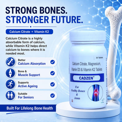 Kuerzen Cadzen Calcium Tablets | Calcium + Vitamin D3 + Vitamin K2 + Magnesium | Complete Bone, Muscle & Teeth Nutrition | Doctor Formulated Daily Wellness Supplement | 30 Tablets