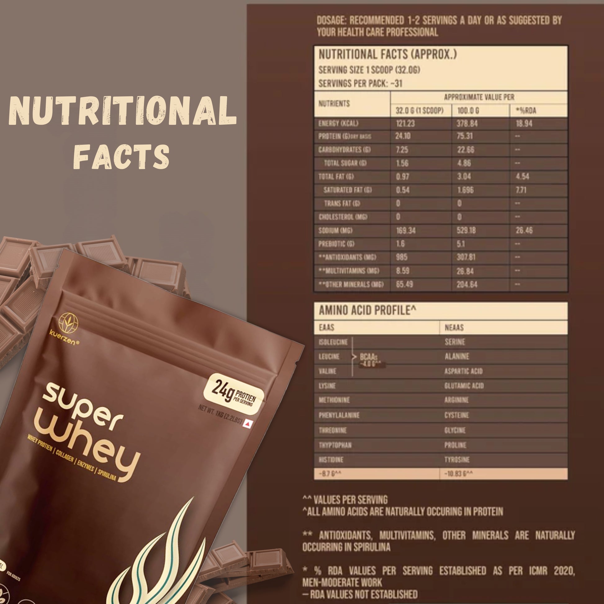 Natural whey protein with collagen and spirulina
